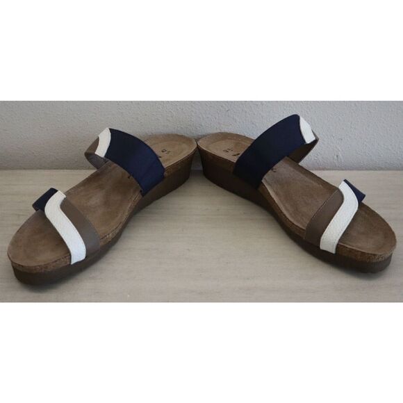 Naot Women's Sz 42 US 11 White/Blue/Khaki Leather Frankie Slide Sandals $140 - Picture 7 of 8
